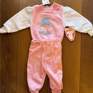 Joggles Pink and White Baby Jumpsuit with Carousel Design nwt